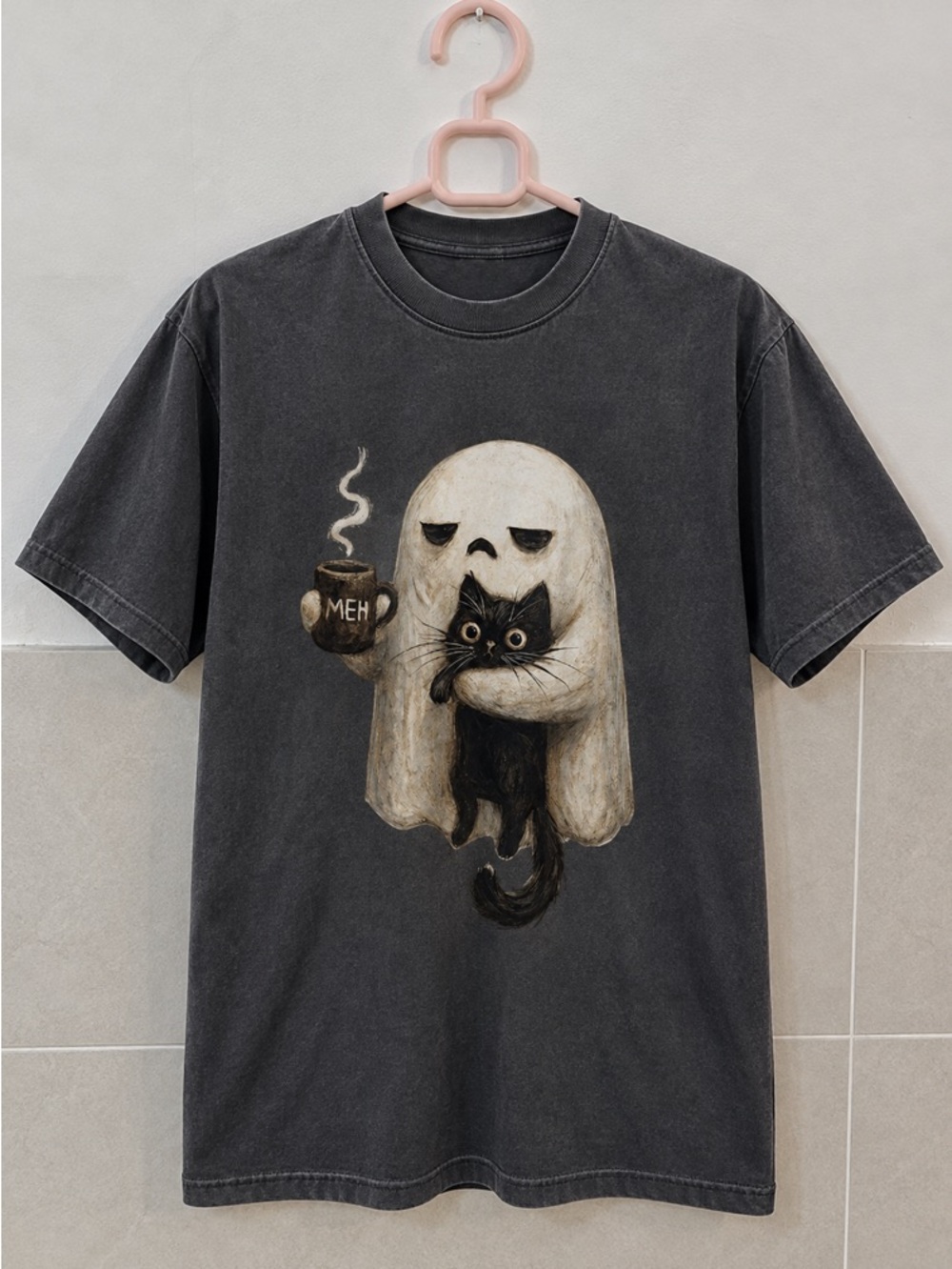 Boop Ghost with Cat Cute Halloween Graphic Pepper T-Shirt